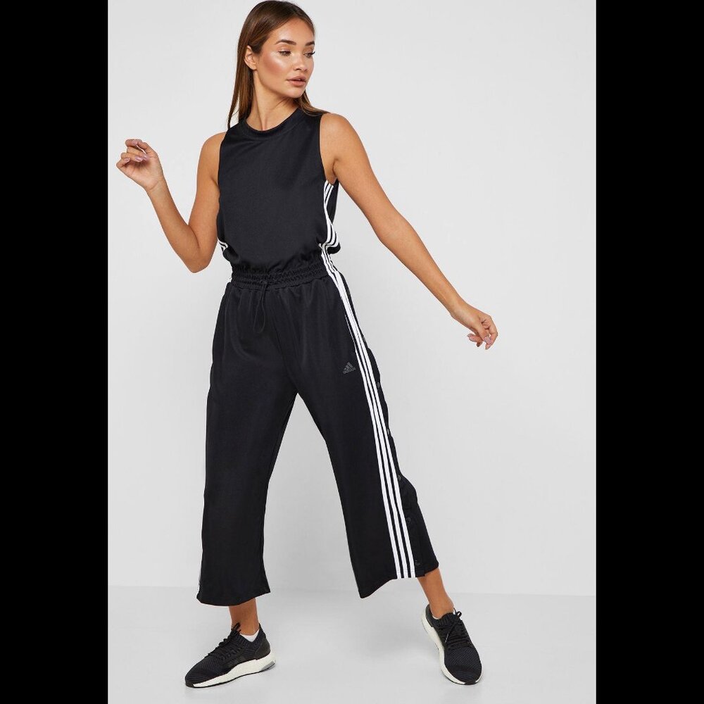 NWOT Women's Adidas Sleeveless 3-Stripe Snap Romper, sz L